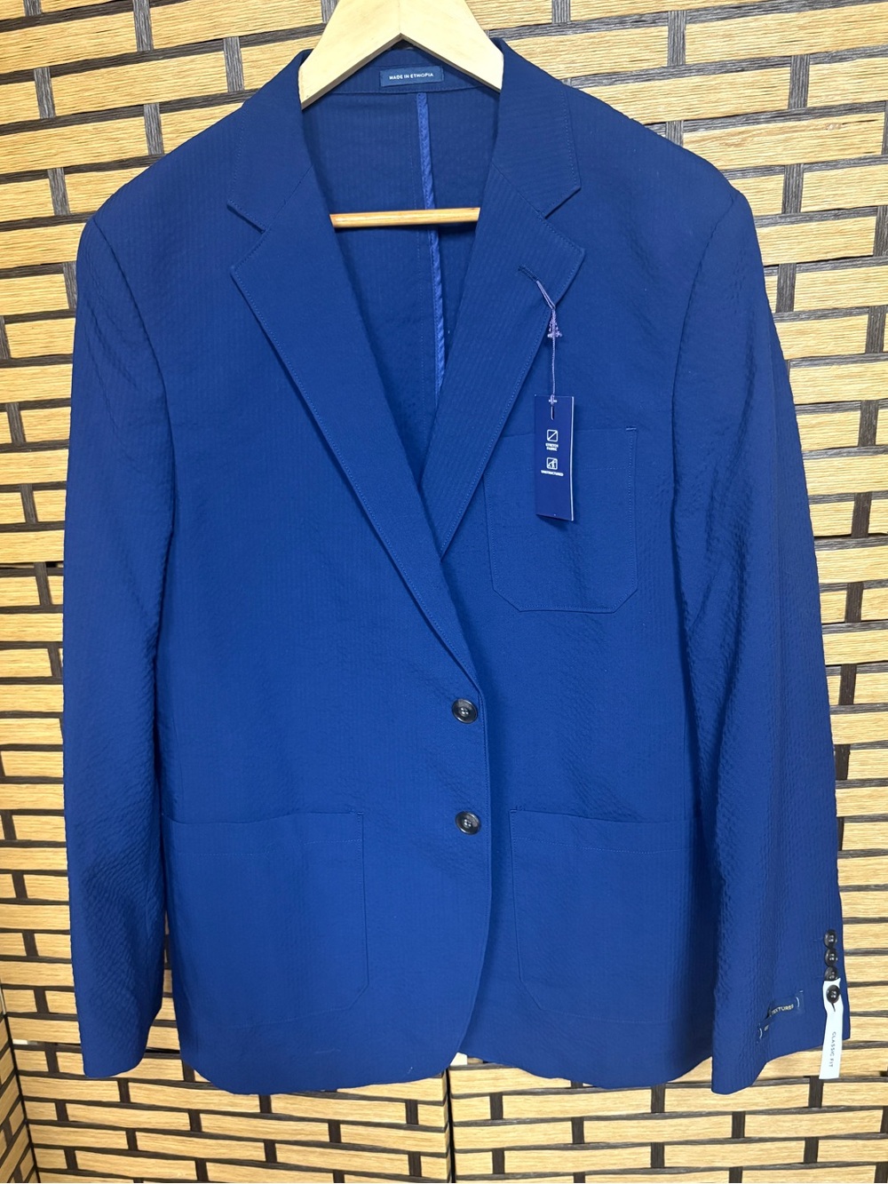 Stafford navy blue classic fit seersucker blazer size 44